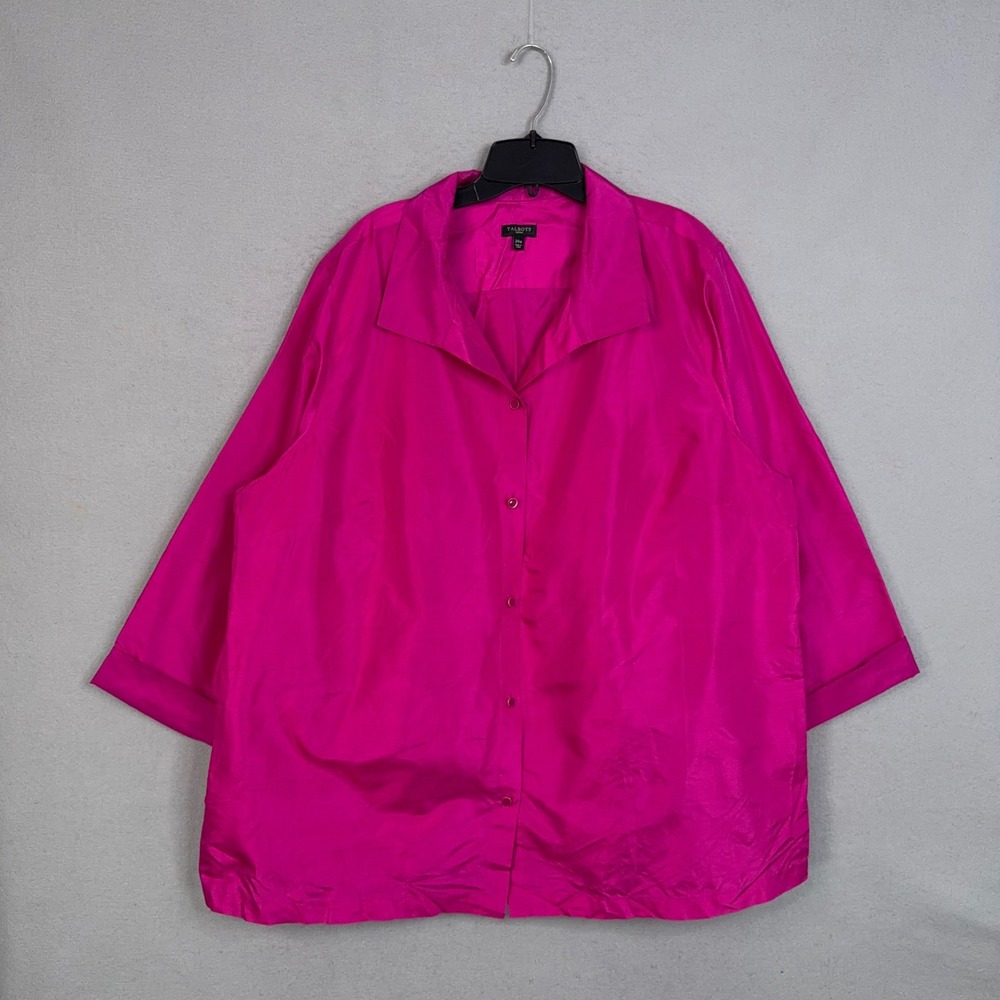Talbots Shirt Womens 24W Pink Silk Dupioni Shantung 3/4 Sleeve Blouse Button